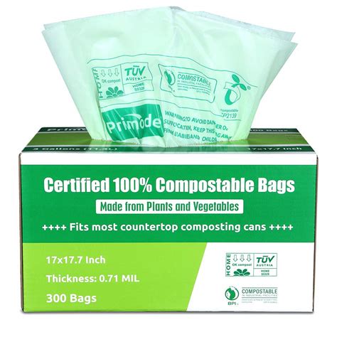 100% Compostable Bags By Primode, 3 Gallon Food Scraps Yard Waste Bags, 300 Count, Extra Thick 0 ...