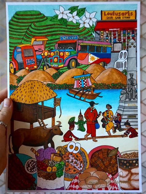 A Philippines themed art print including scenic spots, iconic food and ...