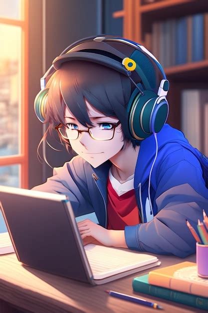 Premium Photo | A boy with glasses and a hoodie that says anime on the ...