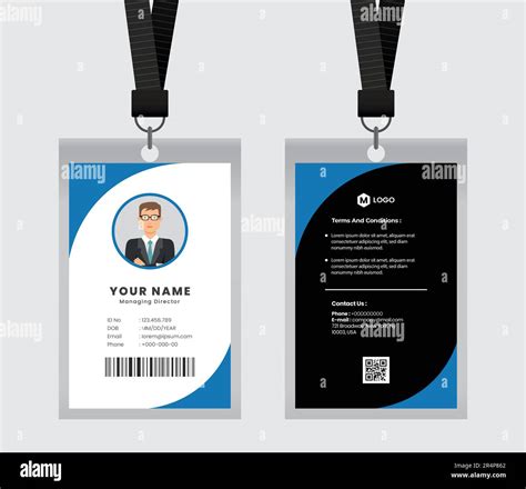 Vector id card template with clasp and lanyard. Blue and white color ...