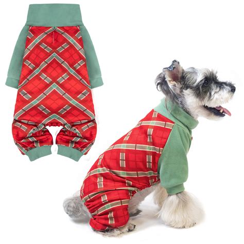 BEAUTYZOO Winter Dog Pajamas Pjs Onesie for Christmas Holiday Outfit, Plaid Stretch Fleece Dog ...