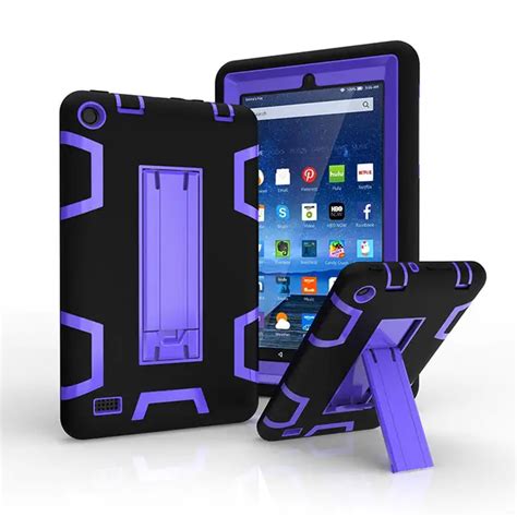 Kindle Fire 7 Case 2015 Kids Safe Armor Shockproof Heavy Duty Silicone PC Tablet Stand Case ...