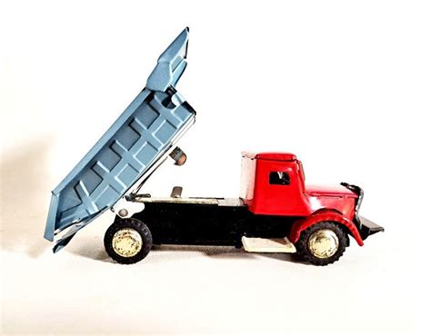 Blue and Red Toy Dump Truck, Vintage Mid Century Friction Toy, Original ...