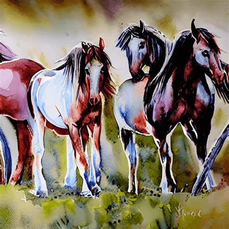 Wild Horses Watercolor Graphic · Creative Fabrica