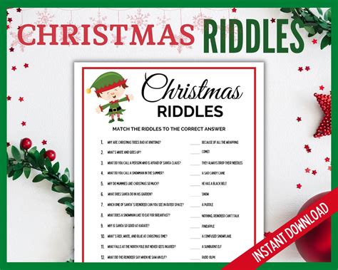 Christmas Riddles, Printable Xmas Games, Holiday Activities, Family Fun Christmas Eve Riddle ...