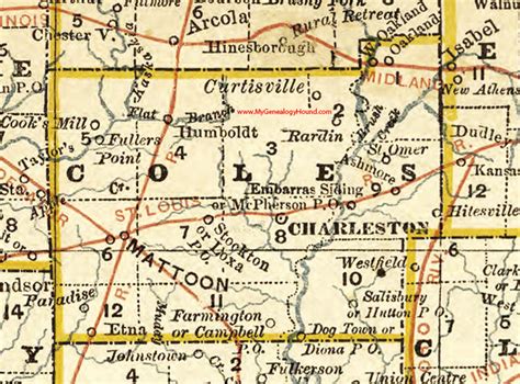 Coles County, Illinois 1881 Map, Charleston, Mattoon