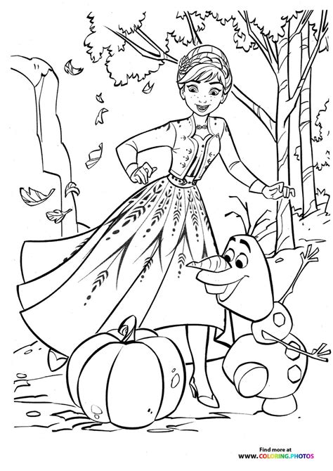 Olaf and Anna with a pumpkin - Coloring Pages for kids