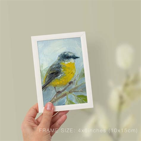 Eastern Yellow Robin Painting, Robin on A Branch Art, Small Bird ...