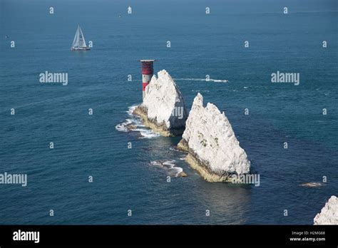 The Needles Lighthouse from cliff Stock Photo - Alamy