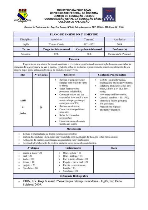 PLANEJAMENTO ANUAL DE INGLÊS 6° AO 9° ANO