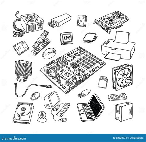 Computer Hardware Icons. PC Components Stock Vector - Illustration of disk, chip: 52828274