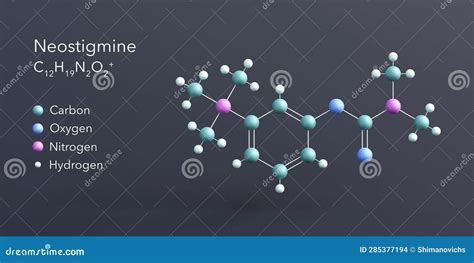 Neostigmine Molecule 3d Rendering, Flat Molecular Structure with Chemical Formula and Atoms ...