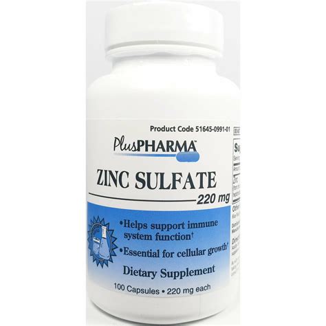 PlusPharma Zinc Sulfate, 220 mg (Immune Support) 100 Capsules ...