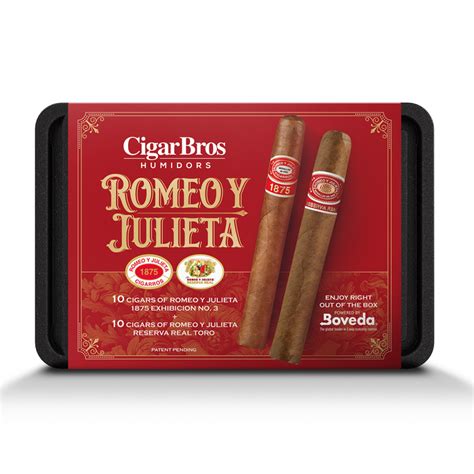 CigarBros X Romeo Y Julieta 20 Premium Cigars Set + Personal Humidor b – Wooden Cork