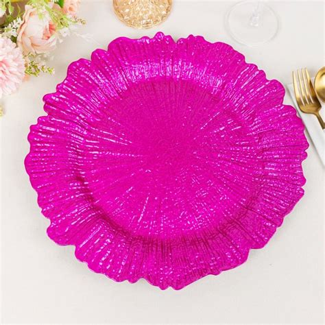 6 Pack 13" Fuchsia Round Reef Acrylic Plastic Charger Plates, Dinner Charger Plates | Charger ...