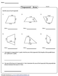 Area of Trapezoids Worksheets