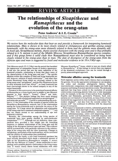 (PDF) The relationships of Sivapithecus and Ramapithecus and the evolution of the orang-utan