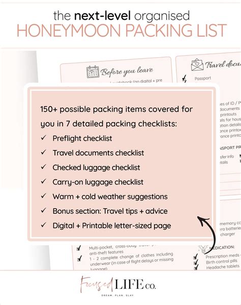 Honeymoon Checklist Honeymoon Packing List PDF Printable - Etsy