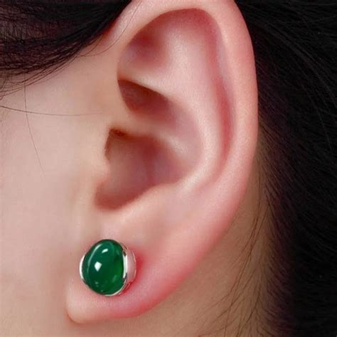 New 12mm Vintage Emerald Green Elegant Earring 925 Silver Simulated Gemstone Ear Studs With ...