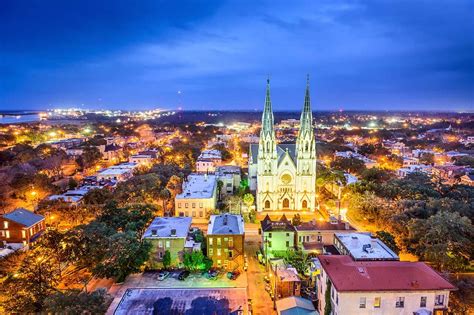 Downtown Savannah at night