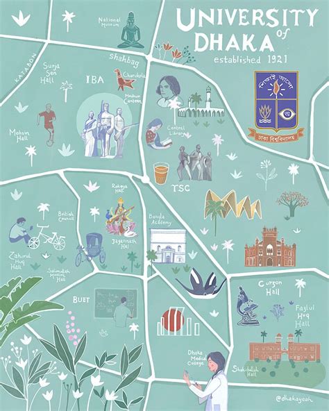 Illustrated Map of Dhaka University | Illustrated map, Giclee art print ...