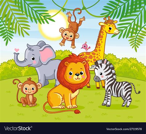 Cute african animals in jungle animals in the Vector Image