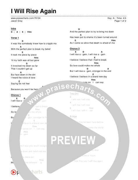 I Will Rise Again Chords PDF (Jason Gray) - PraiseCharts