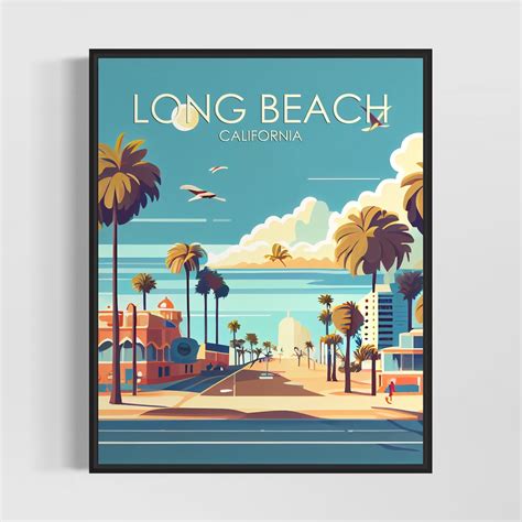 Long Beach California Retro Art Print, Long Beach Art Illustration, Long Beach Vintage Minimal ...