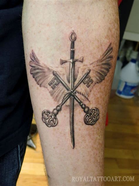 Realistic Wings, Keys Sword Tattoo A Tattoo, Sword Tattoo, Key Tattoos ...