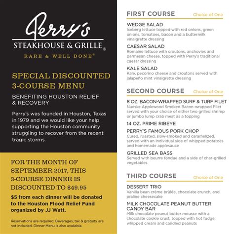 Perry's Steakhouse & Grille in Oak Brook to Offer Special Menu Benefiting Houston Flood Relief Fund