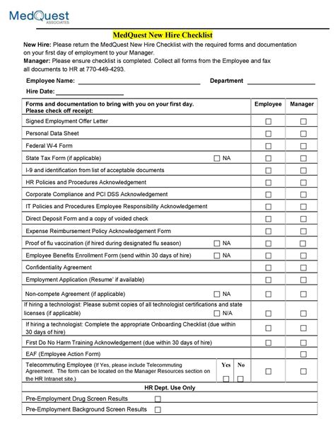 New Hire Forms Printable