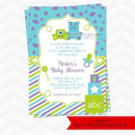 Monsters Inc Baby Shower Invitations | Monsters inc baby shower, Baby ...