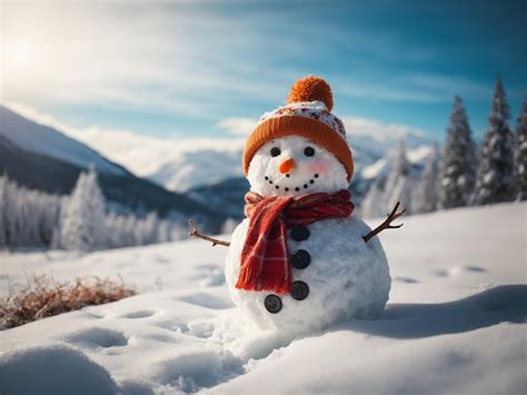 Premium Photo | Snowman's Winter Wonderland A Scenic Snowy Landscape