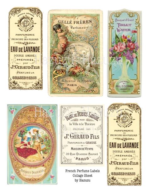 Six Vintage French Perfume Labels PNG Paris Antique Ephemera - Etsy