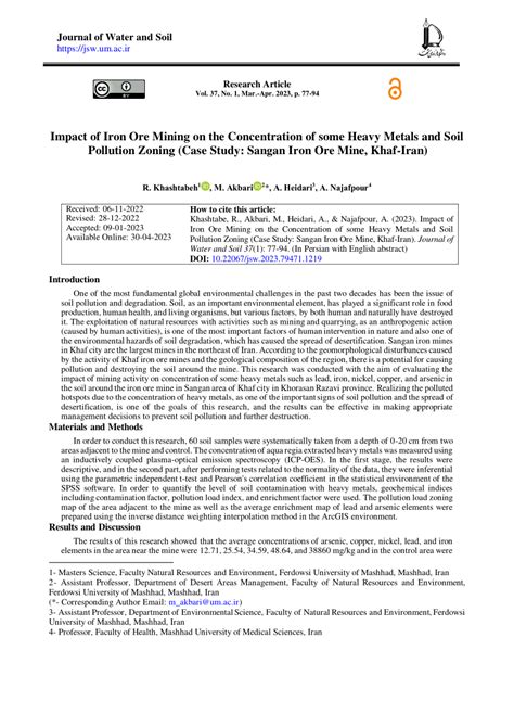 (PDF) Impact of Iron Ore Mining on the Concentration of some Heavy ...