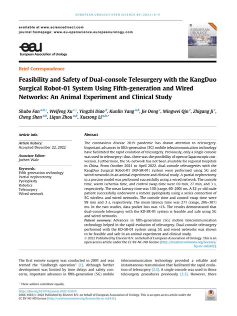 (PDF) Feasibility and Safety of Dual-console Telesurgery with the KangDuo Surgical Robot-01 ...