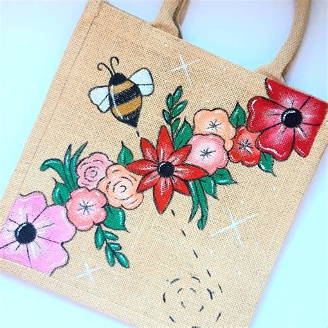 Flower power jute bag | Stoffe, Pittura su stoffa, Borse