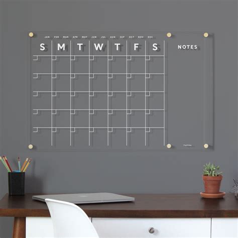 Acrylic Calendar With Side Notes Dry Erase Calendar for Wall WHITE TEXT Lucite Calendar - Etsy ...