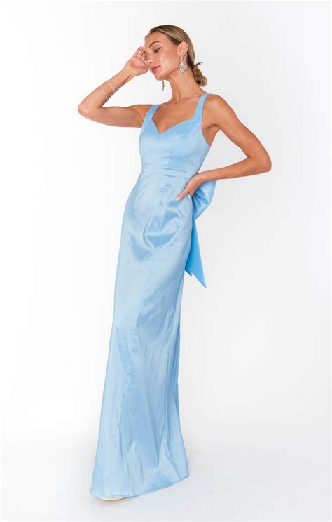 Charlotte Bow Dress ~ Light Blue Taffeta | Light blue bridesmaid dresses, Dress with bow, Blue ...