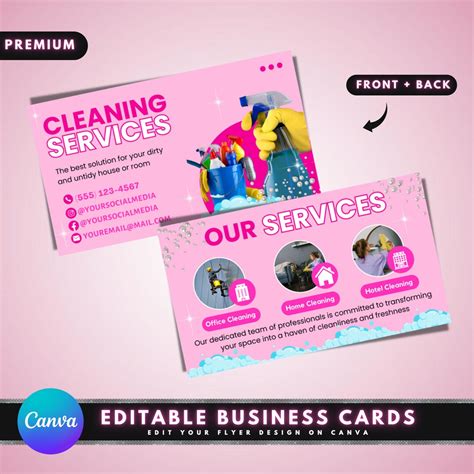 Cleaning Services Business Cards, DIY Canva Template Design, Housekeeping Cards, Professional ...