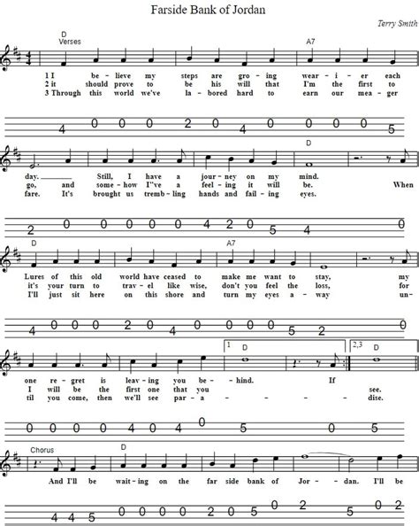 Far side Banks Of Jordan Sheet Music And Mandolin Tab - Tenor Banjo Tabs