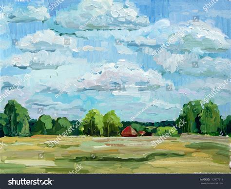 Summer Landscape Oil Painting Stock Illustration 112977619 | Shutterstock