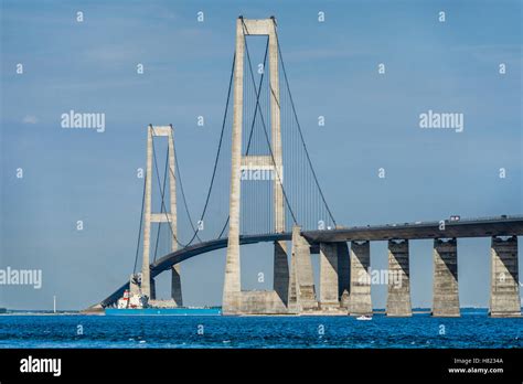 Denmark, Great Belt Bridge, connecting the islands of Funen and Zealand ...