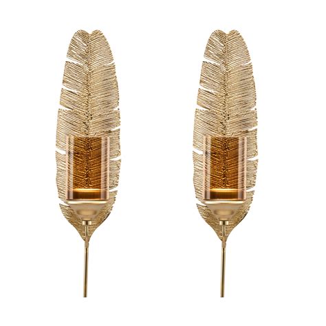 Ava 17" Gold Feather Wall Candle Sconces (Set of 2) - Walmart.com - Walmart.com