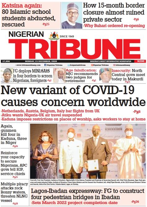 Today's Nigerian Newspapers Front-page - Politics - Nigeria