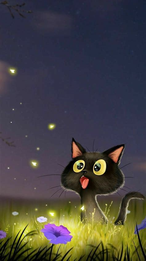 Wallpaper Gatos, Cute Cat Wallpaper, Illustration Mignonne, Illustration Art, Black Cat Art ...