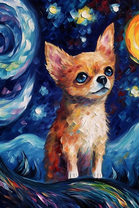 Wall Art Print | Chihuahua dog painting during starry night | UKposters