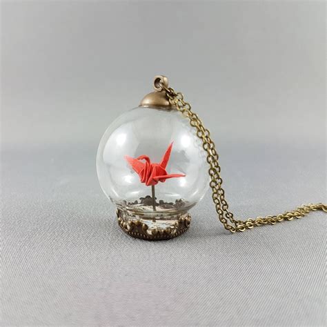 Lucky Red Origami Crane Necklaceterrarium Jewelrypaper Crane - Etsy