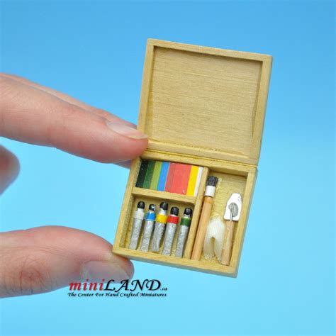 Artist's paint set with brushes and paint dollhouse miniature 1:12 scale