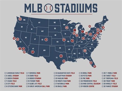 MLB Stadium Map Baseball Stadium Map Ballpark Map MLB - Etsy